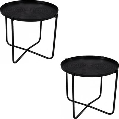Lesli Living bijzettafel/plantenstandaard/tafel - 2x - rond - metaal - zwart - 35 cm