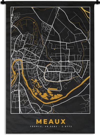 Wandkleed - Wanddoek - Plattegrond – Kaart – Stadskaart – Frankrijk – Meaux - 120x180 cm - Wandtapijt