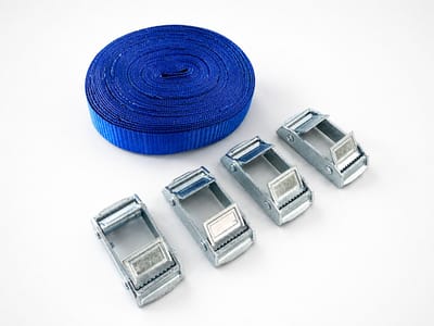 Jumbo Spanband met Dubbele Klemgesp – 4x Dubbelzijdige Klemgesp + 20 Meter Band – Zelf Lengte Bepalen – Universele Bevestigingsband