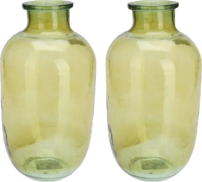 H&S Collection Bloemenvaas San Remo - 2x - glas - groen transparant - D18 x H35 cm