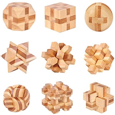 3D Houten Puzzel Spellen - Logisch Speelgoed voor Kinderen en Volwassenen - Geduldspel en IQ Uitdaging, 9 Stuks