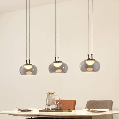 Lucande LED hanglamp Dain, 3-lamps, rookgrijs, glas