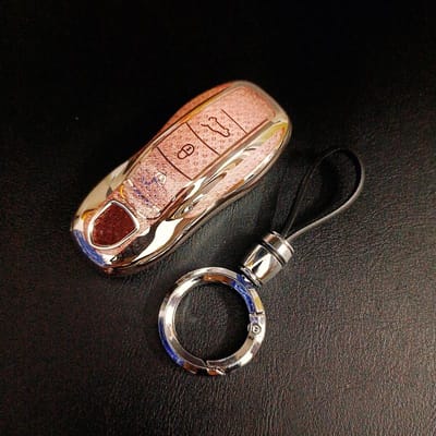 Housse de clé de voiture en TPU Rose Diamant 3 Boutons Pour Porsche Panamera Spyder Carrera Macan Boxster Cayman Cayenne 911 970 981 991 beige