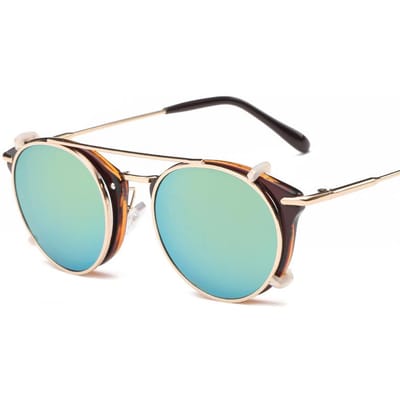 Trendy Ronde Metalen 2-in-1 Zonnebril voor Mannen Vrouwen Afneembare Bril Set UV-Bescherming Rijbril