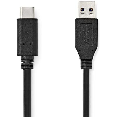 Nedis USB-Kabel - USB 3.2 Gen 2 - USB-A Male - USB-C Male - 60 W - 10 Gbps - Vernikkeld - 1.00 m - Rond - PVC - Zwart - Label