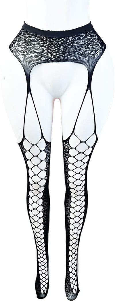 BamBella ® - Panty -Onesize - open kruis hoge kousen broek Dames - Onesize - sexy Erotische lingerie van kant zwart