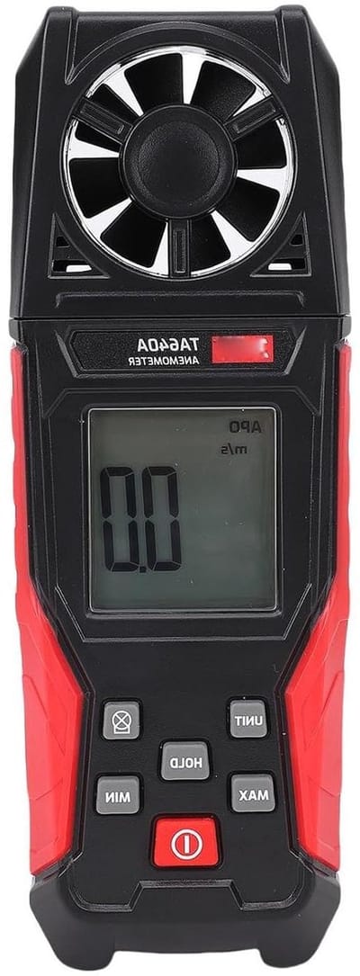 Topiky Handheld Digitale Anemometer 8 Schoepen Windsnelheidsmeter 0,1-30 M/s + Temperatuur 0-45℃ Nauwkeurige Luchtstroomsnelheidsmeter met Groot LCD-scherm met Achtergrondverlichting,