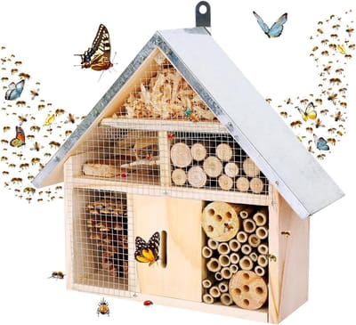 KZQ Houten Bijenhotel Hangend Insectenhotel voor Bijen Vlinders en Lieveheersbeestjes Natuurlijke Habitat voor in de Tuin