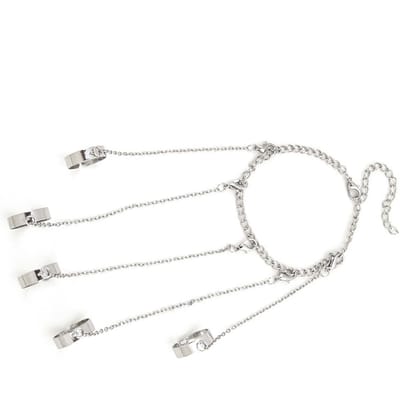 Bague Chaîne Doigt Bracelet Punk Gothique Cool Argent Alliage Empilable Réglable Chaîne Bagues Combinées white