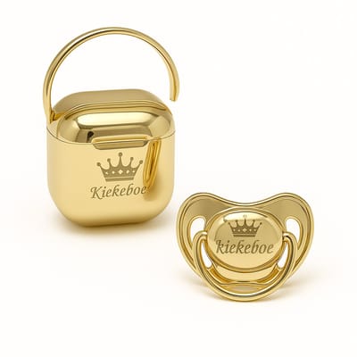 Gouden speen en gouden speenhouder, kan ook rechtstreeks als cadeau worden verstuurd - kraamcadeau unisex