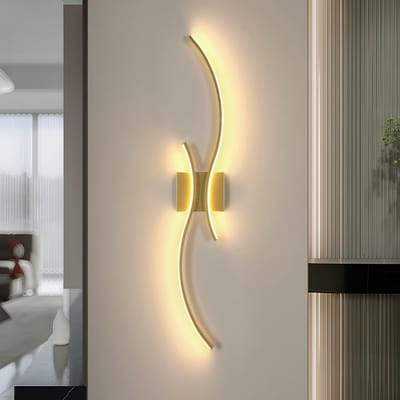 Moderne LED Wandlamp 27W - 3000K Warm Wit - Gouden Golf Design voor Woonkamer en Slaapkamer