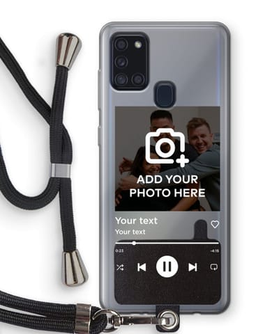 Gepersonaliseerd - Case Company® - Hoesje met koord geschikt voor Samsung Galaxy A21s hoesje met Koord - Music Player - Telefoonhoesje met Zwart Koord - Bescherming aan alle Kanten en Over de Schermrand