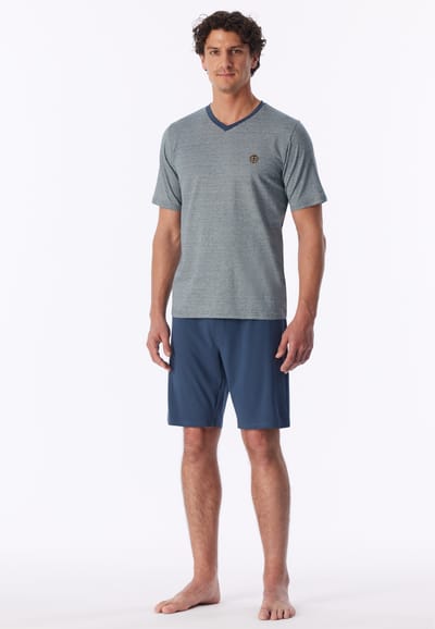 Korte pyjama met v-hals, streepjes, diepblauw - 95/5 50