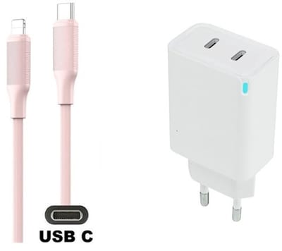 45W super snellader met 2 poorten USB C - USB C + 1,0m USB C naar Lightning kabel. Universele PD PPS lader. Oplader adapter past op Apple iPhone 8 t/m iPhone 14