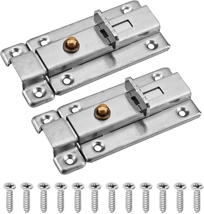 Schuifgrendel Deurbeveiliging - Poortgrendel Klink - Veilig Deuren Sluiten - Veerbelaste Drukknop - 85x45x20mm - Metaal