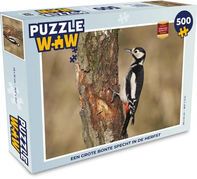 Puzzel Een grote bonte specht in de herfst - Legpuzzel - Puzzel 500 stukjes