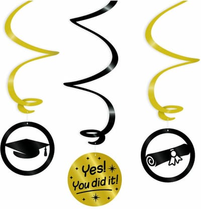 Geslaagd thema party hangdecoraties - plastic - zwart/goud - set van 3x stuks - 14 cm - You did it