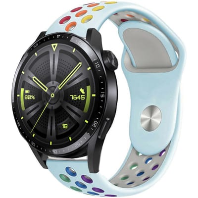 Strap-it Siliconen sport bandje - geschikt voor Huawei Watch GT / GT 2 / GT 3 (Pro) - 46mm / GT 4 46mm / GT 5 (Pro) - 46mm / GT 4 46mm / GT 2 Pro / GT Runner / Watch 3 - Pro / Watch 4 (Pro) / Watch Ultimate - lichtblauw/kleurrijk