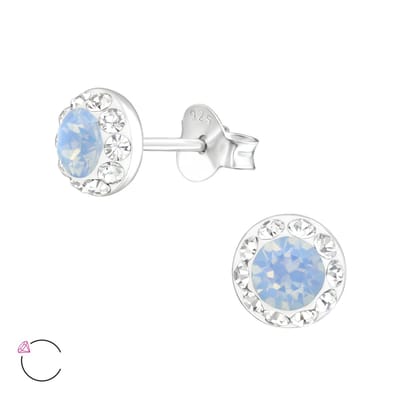 Joy|S - Zilveren ronde oorbellen - 6 mm - blauw wit La Crystale kristal - classic oorknoppen