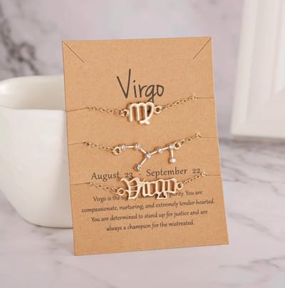 EmmyRovi - Maagd Ketting Dames - Sterrenbeeld Virgo 23 Augustus t/m 22 September - Set van 2 Vergulde Kettingen