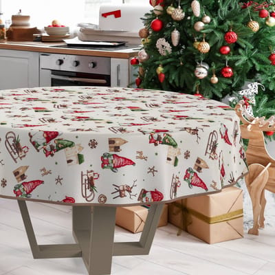 ANRO Tafelkleed Kerstkabouter Rood Rond Ø100cm Met sierband Afwasbaar Waterafstotend Binnen & Buiten