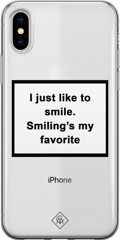 Casimoda® hoesje - Geschikt voor iPhone Xs - Always Smiling - Siliconen/TPU telefoonhoesje - Backcover - Transparant - Wit