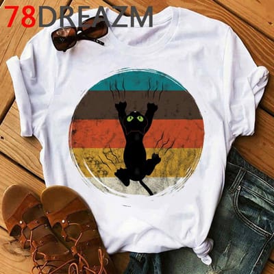 T-shirt Femme Imprimé Chat Drôle 3D Top d'Été Kawaii Chatons T-shirt Unisexe Vêtements Style Coréen Tops Mignons Hip Hop Féminins 6XL black
