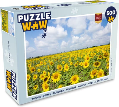 Puzzel Zonnebloemen - Bloemen - Wolken - Natuur - Geel - Landschap - Legpuzzel - Puzzel 500 stukjes