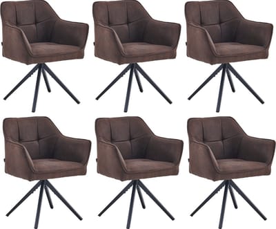 Colenis® - Pearl Eetkamerstoel - Set Van 6 - Bruin - Microfiber Stof - Microvezel - Industrieel