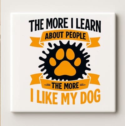 Hoe Meer Ik Over Mensen Leer Hoe Meer Ik Mijn Hond Leuk Vind Art Tegel – 15x15cm Grappige Keramische Wanddecoratie, Cadeau voor Hondenliefhebbers