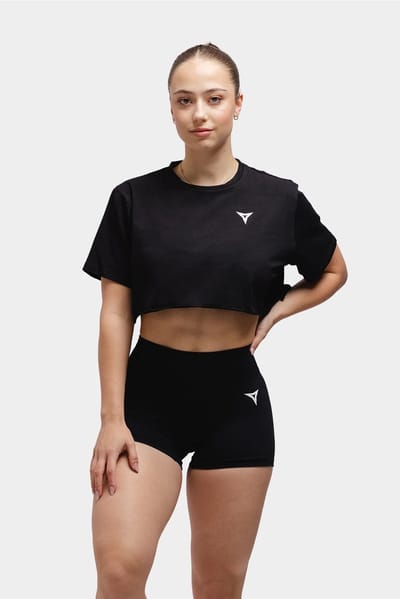 Breaking Limits Crop Top Dames – Losvallend & Zweetafvoerend – Korte Mouwen – Zwart – Maat S
