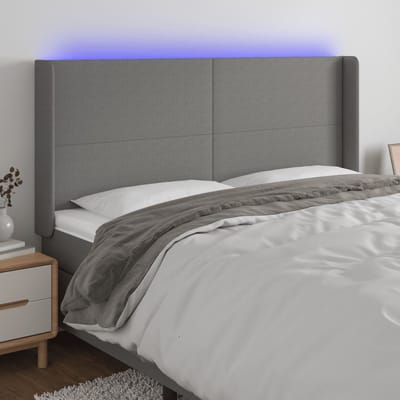 vidaXL - Hoofdbord - LED - 163x16x118/128 - cm - stof - donkergrijs