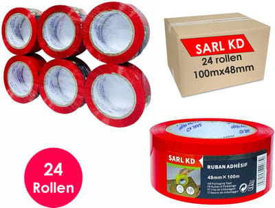 Verpakkingstape - 24 rollen - Rood - PP Plakband - 100m x 48mm - Polypropylene tape - SARL KD®