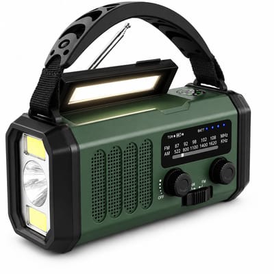 TKMARS Noodradio - Solar Opwindbaar - Draagbare Radio - Powerbank Zonneenergie - 20000mAh grote batterij - Super heldere 3 standen zaklamp - Oplaadbaar - Groen
