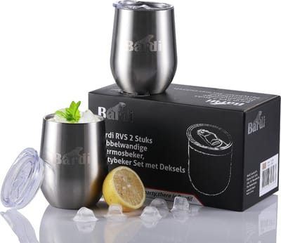 Bardi RVS 2 Stuks Dubbelwandige Thermosbeker, Partybeker Set met Deksels – RVS