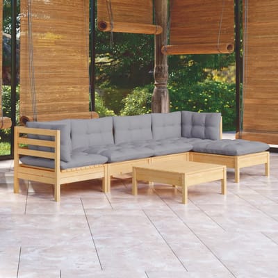 vidaXL - 6-delige - Loungeset - met - grijze - kussens - grenenhout