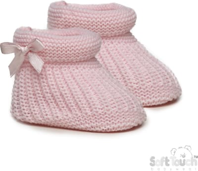 Soft Touch Babyslofjes Gebreid Met Strikje (Zijkant) New Born 0-3 Maanden Roze