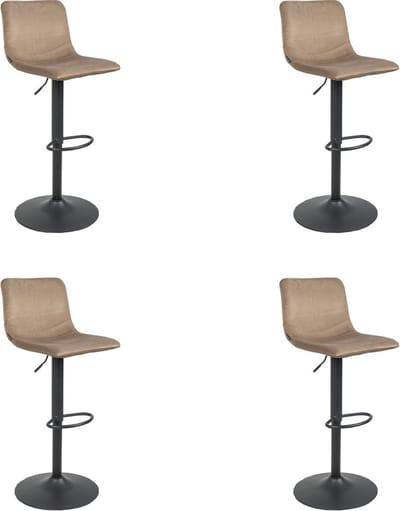 Bronx71® Velvet barkruk Frenkie taupe 59-76 cm - Barkrukken set van 4 - barstoel