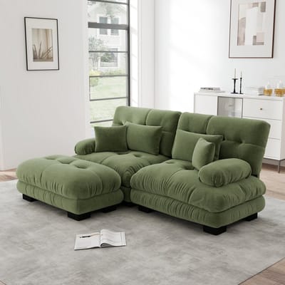 MODENUIT Hoekbank 4-Delig - Modulaire Opstelling Met Verplaatsbare Ottoman - Voor Woonkamer - Chenille Groen