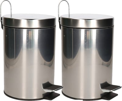 Excellent Houseware Pedaalemmer/prullenbak/vuilnisbak - 2x - 3 liter - zilver - RVS - 17 x 25 cm