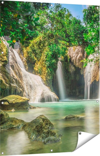 Gards Tuinposter Tropische Waterval - 90x120 cm - Tuindoek - Tuindecoratie - Wanddecoratie buiten - Tuinschilderij