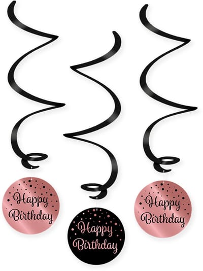 BTH - Slingers - Happy Birthday - Rose-Zwart - Slingers Verjaardag - Verjaardag - Decoratie - Versiering - Slinger - 3 st