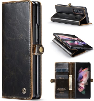 Casemania Hoesje Geschikt voor Samsung Galaxy Z Fold 3 - Cognac Brown - Portemonnee Book Case