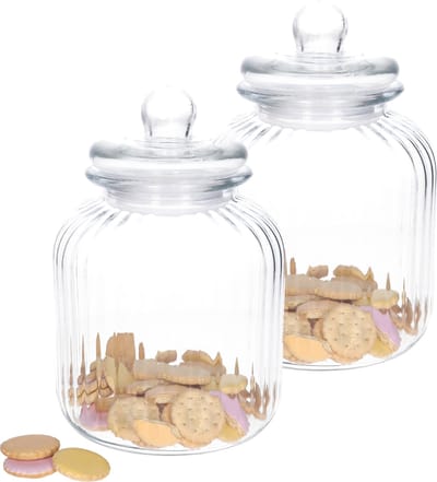 Zeller keuken voorraadpot/snoeppot - Set van 2x stuks - bewerkt glas - met deksel - 3800 ml - 17 x 26 cm - koektrommel