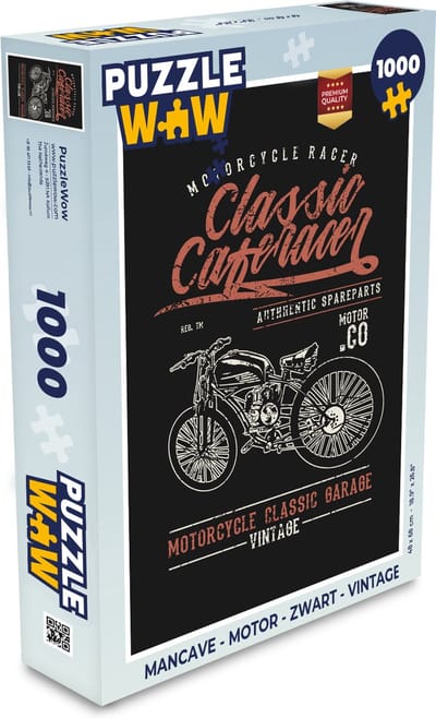 Puzzel Mancave - Motor - Zwart - Vintage - Legpuzzel - Puzzel 1000 stukjes volwassenen