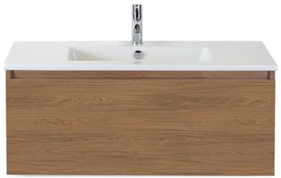 Frozen Badmeubelset 100 cm - Greeplijst in Kleur - Honey - Keramische Wastafel Wit 1 Kraangat