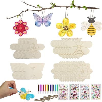 Creatieve Vlinder Knutselset - 40 Stuks Houten DIY Schilderset met Aquarelpotloden en Edelsteen Stickers voor Traktaties en Decoratie in Huis en Tuin, Ideaal voor Kinderen
