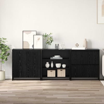 vidaXL - Dressoir - 3 - st - Zwart - Eiken - 70 - x - 41 - x - 75 - cm - Bewerkt - hout