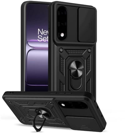 Coverup Hoesje - Geschikt voor OnePlus Nord 5 Hoesje - Coverup Armor Ring Kickstand Back Cover met Camera Shield - Zwart