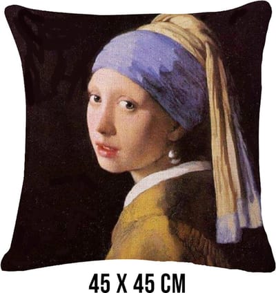Allernieuwste.nl® Kussen Meisje met de Parel Johannes Vermeer - Kussenhoes Polyester Peach Skin Perzikhuid - Kussenovertrek - Kleur 45 x 45 cm